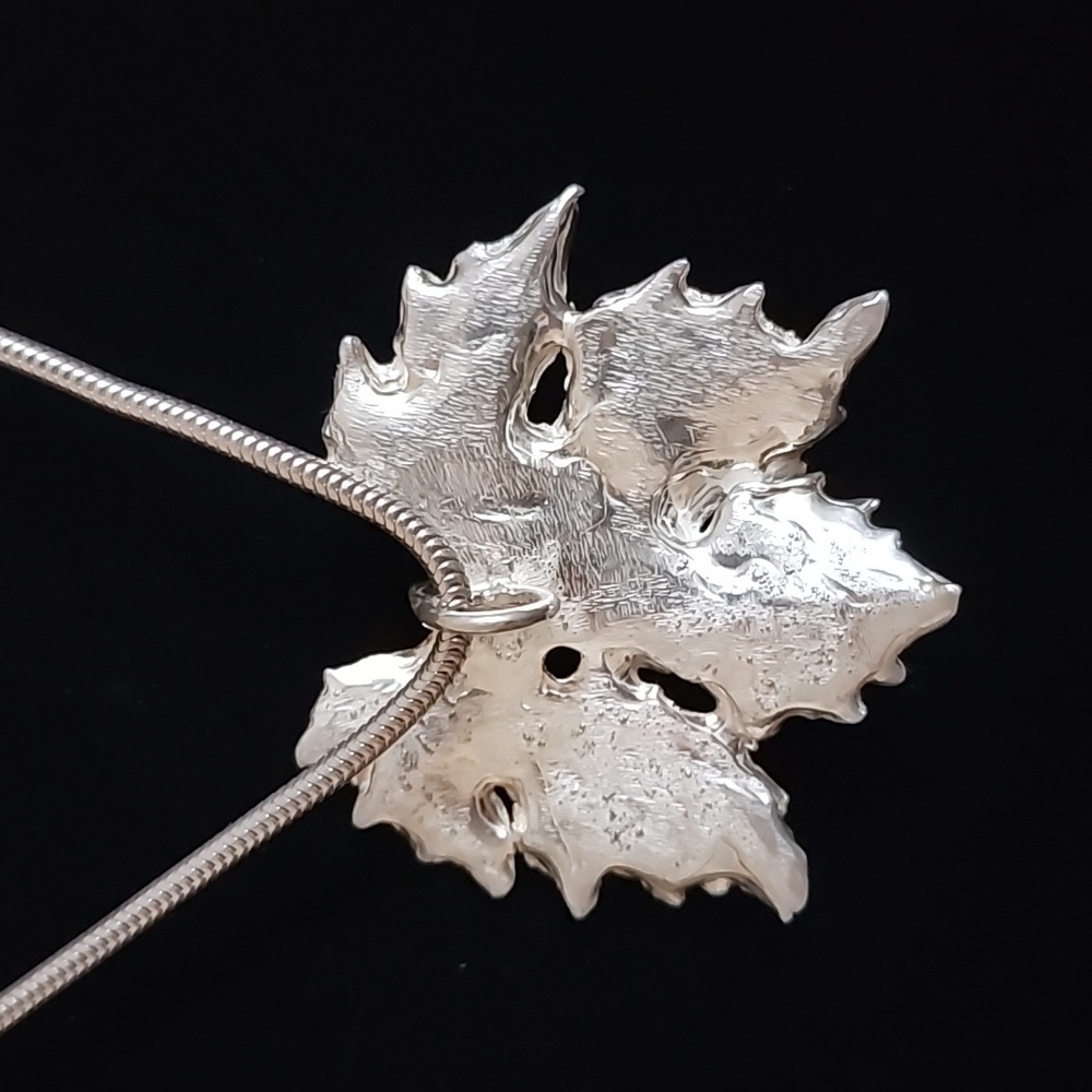 Handmade One-of-a-Kind Sterling Silver Grape Leaf Necklace - Picture 2 of 6